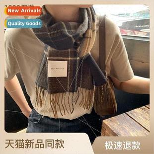 ins the female Korean girls winter and fall scarf Plaid