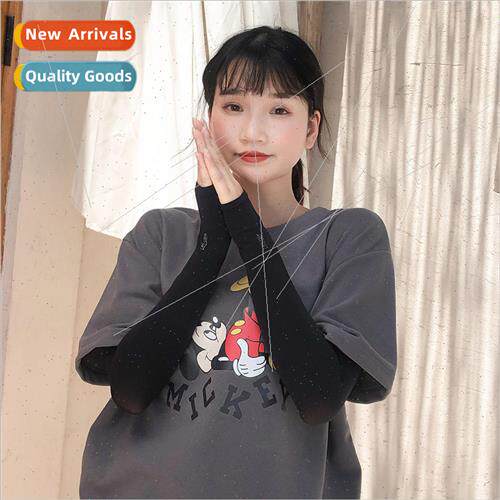 Summer simple letters embroidered sunscreen gloves sleeves f