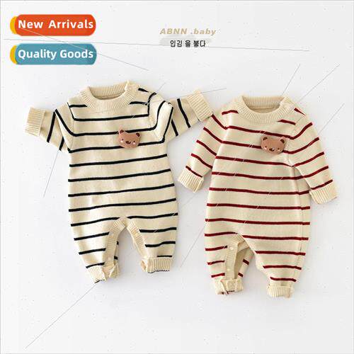 Newborn baby one-piece clothes fall horizontal stripes men a