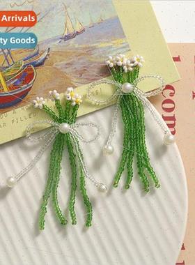 Mori tassel rice flower bow earrings diy knitting glass bead
