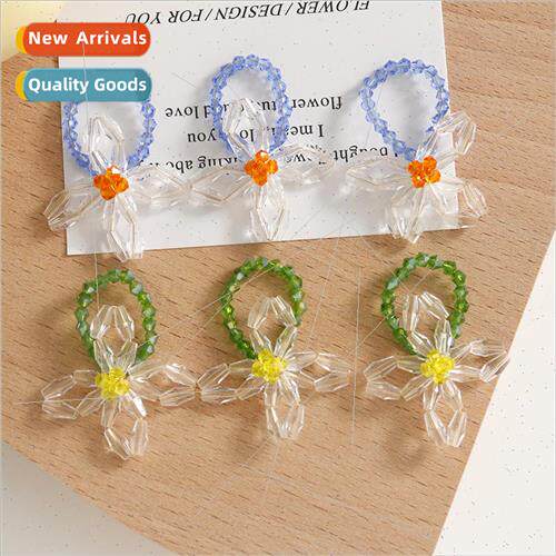 Rustic  clear crystal flower ring diy acrylic bead weaving f