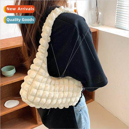 Korea pleated bubble shoulder bag 2022 new waffle plaid hand
