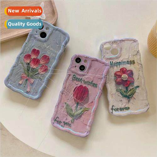 New blue oil painting flowers 适用 iPhone 13 case 12ProMax A