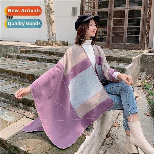 Split cape shawl silver silk large plaid imitation cashmere
