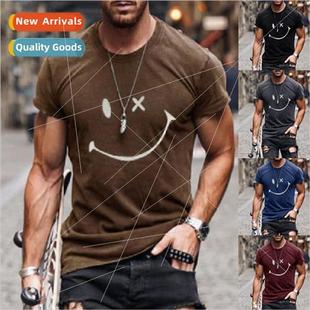 Mens summer  3D printing fashion casual loose pullover round