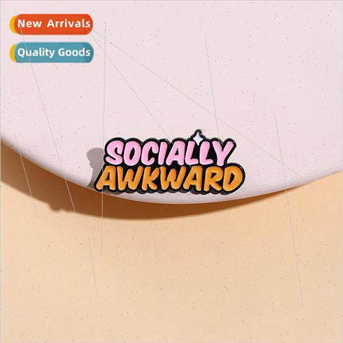 English mple Two Color Letter Metal Brooch SOCIALLY AWKWARD