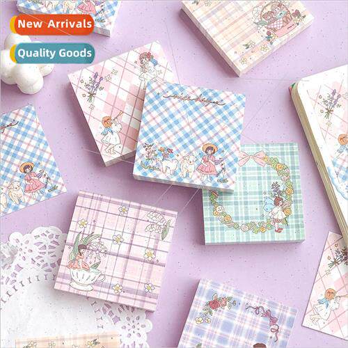 Be适用e Sunset Sticky Note Book Fresh  Girl Plaid Memo Messa