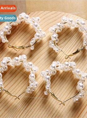 Fashion light luxury pearl crystal circle earrings diy handm