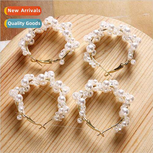 Fashion light luxury pearl crystal circle earrings diy handm