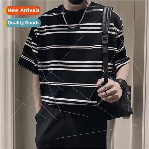Fashion striped round neck short-sleeved city  mens  T-shirt