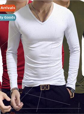 Spring and Autumn mens long-sleeved t-shirt casual round nec