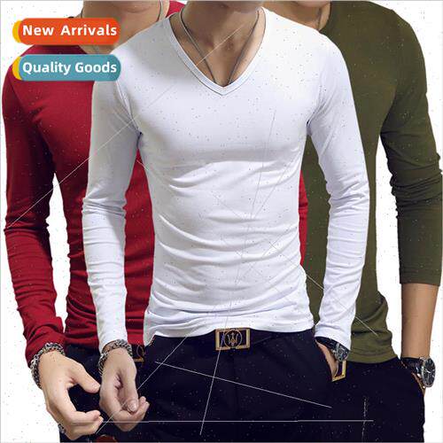 Spring and Autumn mens long-sleeved t-shirt casual round nec