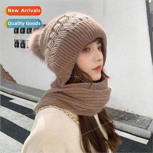 Hat scarf all-in-one cap female winter cycling windproof woo