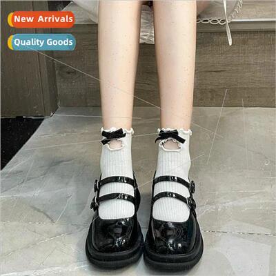 Solid color mid-calf socks new flocking hollow wooden ear ed