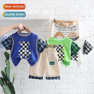piece bear new cute Korean cotton two suit boys summer 2023
