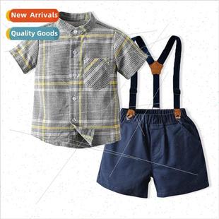 plaid short with boys back collar cardigan Summer sleeved