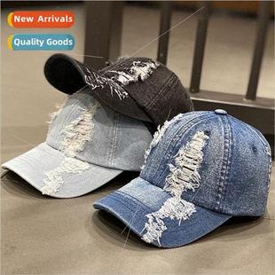 broken the cap baseball holes denim washed ins Korean