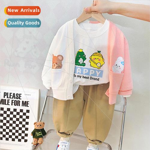 Boys and girls Korean cardigan three-piece set 2023 new spri