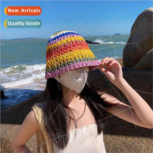 Japanese colorful woven straw hat children pot hat summer Ko