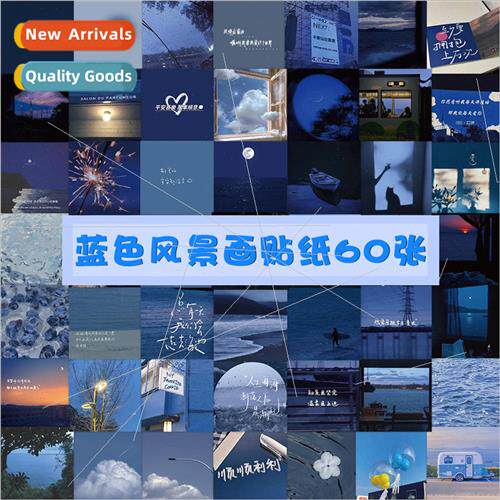 60 blue landscape text stickers ins background image creativ