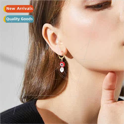 Earrings niche personality sweet glazed small circle flat ey
