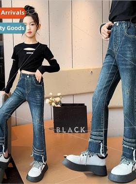 Girls jeans flared pants 2023 new spring and autumn 适用eign