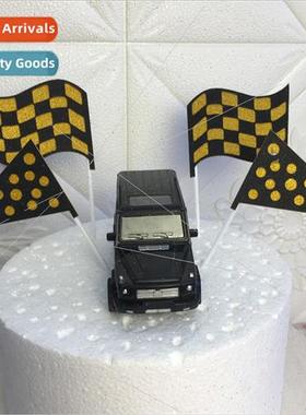 Black and white plaid flags cake inserts racing car scenario