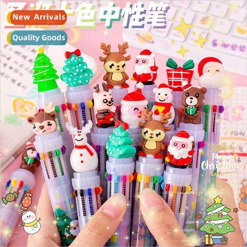 Christmas 10-color ballpoint pen student click color pen ten