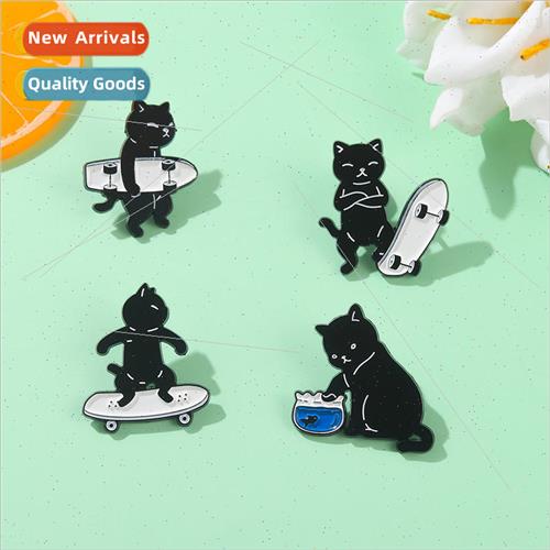 Sporty ttle Black Cat Brooch Metal Badge Pin Costume Jewelry