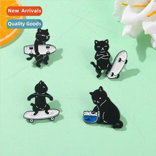 Cat Brooch Costume ttle Jewelry Pin Black Badge Sporty Metal