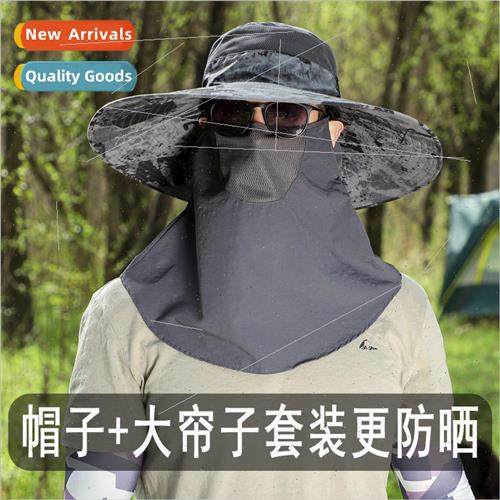 Oversized brim sunscreen fisherman hat mens summer curtain f