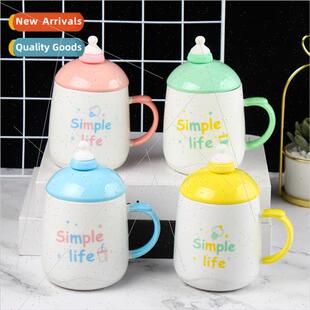 New bottle nipple ceramic mug with lid and spoon couple wate
