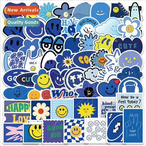 59 blue simple cartoon smiley face graffiti stickers luggage