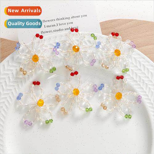 Colorful transparent crystal weaving hollow five-petal flowe