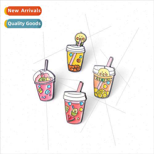Birdie Drinking Milk Tea Metal Badge Pin Autumns First Cup o