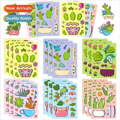 6/pack of potted plants bouquet puzzle stickers childrens ed