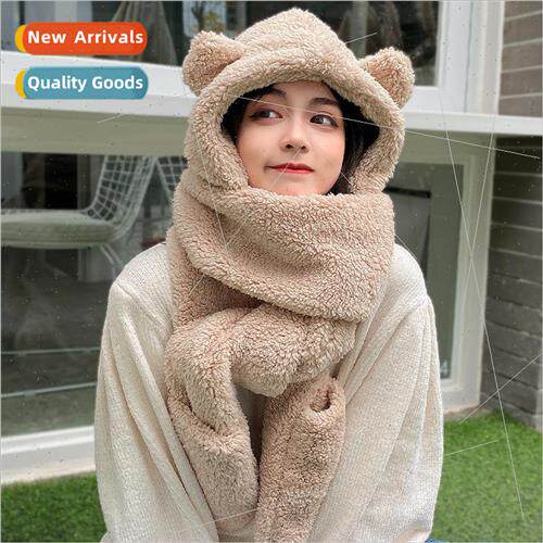 Bear hat female fall and winter cute plush scarf neck scarf