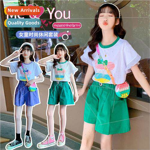 Childrens clothing girls short-sleeved suit 2023 new childre