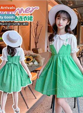 Girls fake two-piece dress 2023 summer new Yangqi middle and