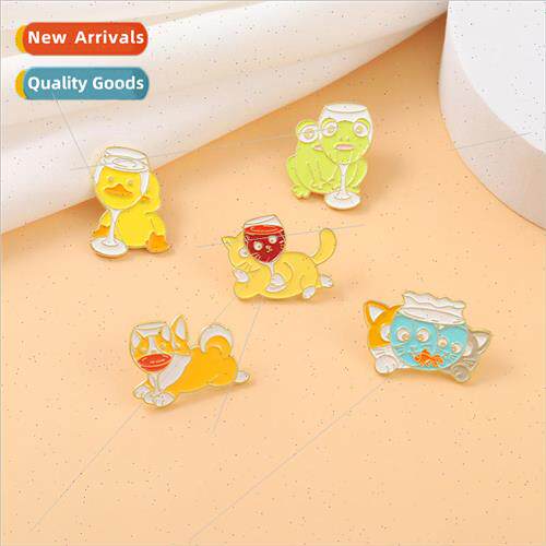 Critter ft Tall Cup Brooch Wine Pin Metal Badge Cat Frog Cor