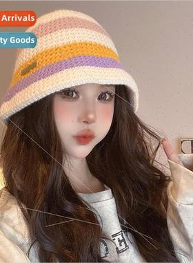Colorblocking striped hand-knit cap Korean warm new students