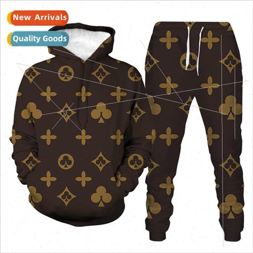 New fall large size 3D digital print sweater + pants 2-piece