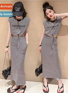 Girls suit summer short sleeveless top 2023 new Korean long