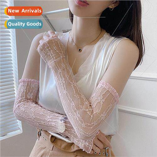 Pink Lace Sleeve Cover Women Sunscreen Summer Arm Sleeve Fak