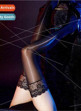 Oiled stockings knee-high -slip stockings lace lace leg tran