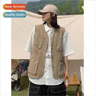 work and women multi loose neck retro men Japanese vest