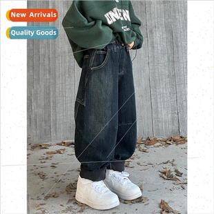 Boys jeans padded thickened fall and winter 2023 new childre