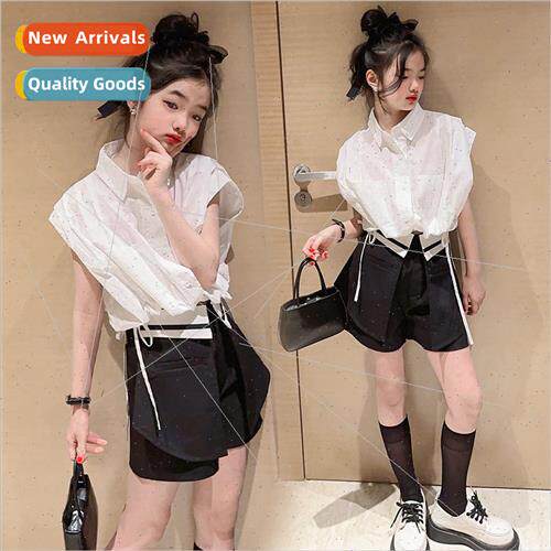 Girls summer shirt suit 2023 new 适用eign- childrens thin sh