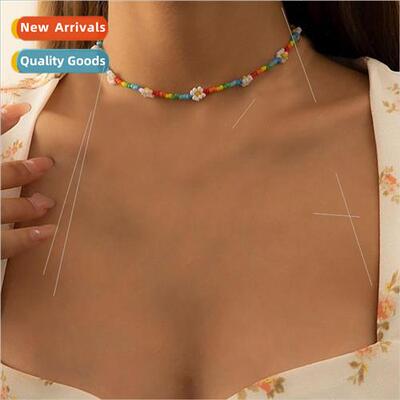 Niche Design Bohemian Style Collarbone Chain Colorful Rice B