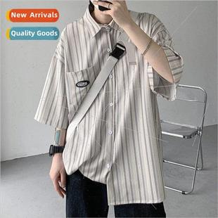 summer sle short half striped mens shirt sleeved silk Ice